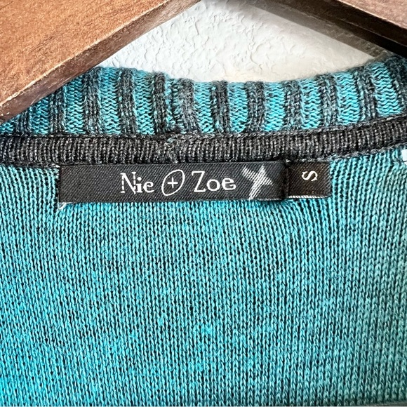 Nic+Zoe Long Ruffle Sweater Vest Small Gray Teal Turquoise Boho Artsy Layered - Picture 2 of 9